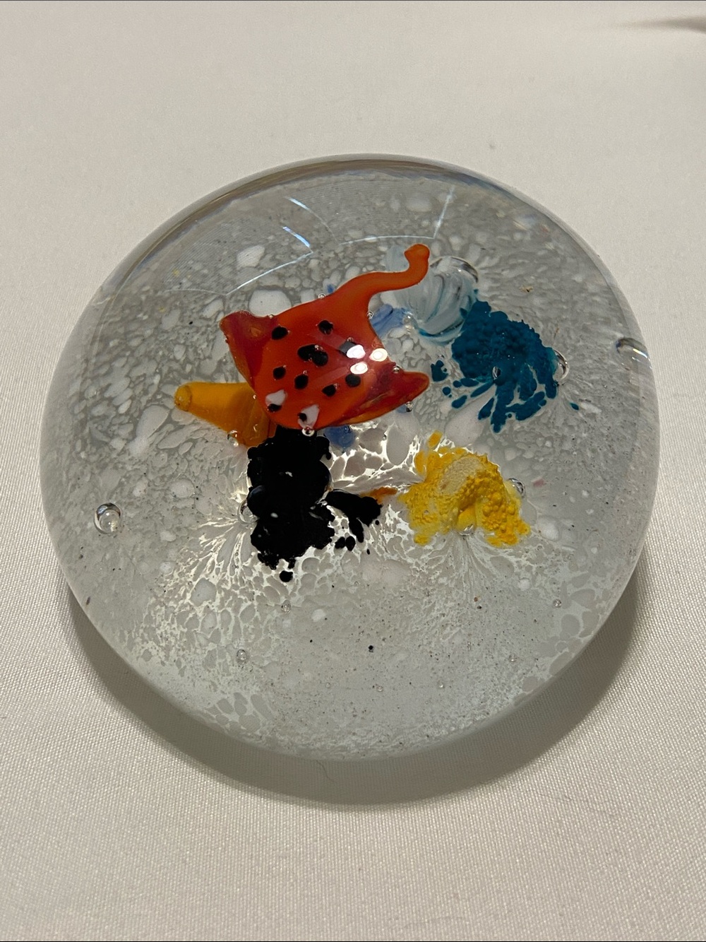 Handmade Art Glass Paperweight with underwater Colorful Inclusions